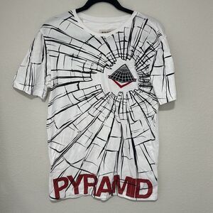 Black Pyramid Mens White Black Cotton Pyramid Print Pullover T Shirt Size Medium